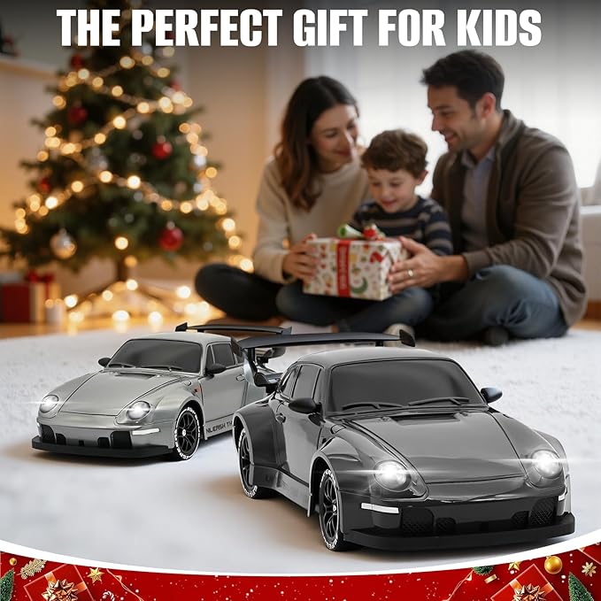 RC Drift Car1:24 Scale Remote Control Car 2.4GHz 20KM/H 4WD High Speed RC Cars for Kids with LED Light Two BatteriesDrifting TiresRacing Vehicle Toy for Adults Boys Girls Gray