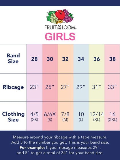 Fruit of the Loom girls Spaghetti Strap Sports Bra, Black Hue/White/Grey, 30 US
