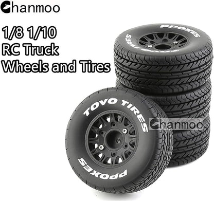 1/10 RC Short Course Truck Tires And Wheels With 12mm 14mm 17mm Hex 113mm 1/8 Rubber Tyres For 1/8 or 1/10 Scale On Road Car HSP Sonic 94102 GT PTG-2 Tamiya TT02 RC Racing Car 4PCS (Black A)