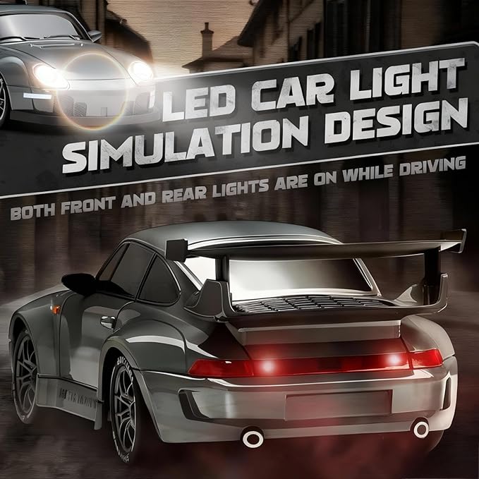1:24 Scale RC Drift Car with LED Lights 25km/h 4WD High Speed Dual Batteries 50+ Min Play 2.4GHz Remote Control Multi-Surface Drift Tires Racing Toy Vehicle for Adults Boys Girls Storm Drive