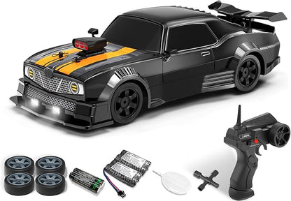 RACENT 1:16 RC Drift Car 2.4Ghz 4WD 18KM/H Remote Control Car with Spray Mist Racing and Drifting Wheels LED Light 2 Batteries Sport Model Toys Vehicle for Kids Boys Adults