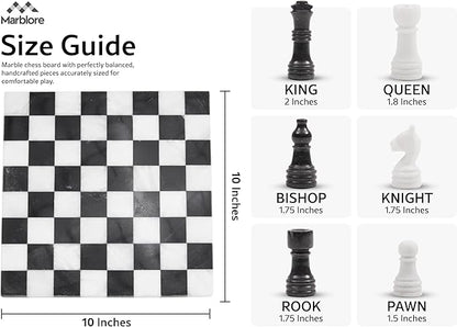 Marble Chess Set 10 Black &amp White Chess Games with 32 Chess Pieces &amp 2 Extra Queens for Beginner Board Games Valentine’s Day Game Nights