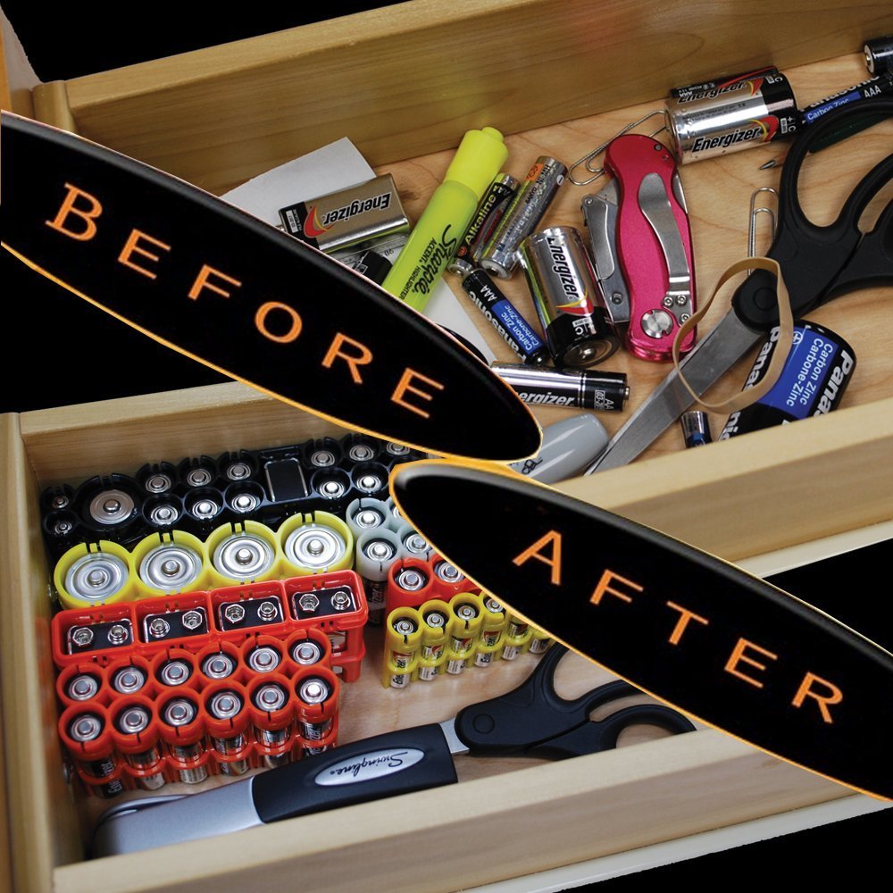 AA Battery Storage Caddy by Storacell, Orange, Holds 12 Batteries (Not included)