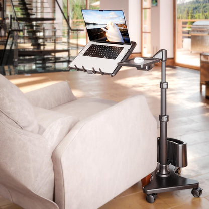 LEVO G2 Deluxe Adjustable Laptop Stand – Rolling Computer Desk & Ergonomic Table for Bed, Sofa, or Office – Portable Mobile Workstation with Tilt – Fits Devices up to 16″ - Charcoal & Black