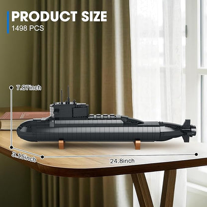 Reobrix Military Nuclear Submarine Building Sets for Adults Nuclear Submarine Toy Model Kit with Lights 800 Technical Collectible Home Office Decor Army Building Toys for Adult 14+(1498 PCS)