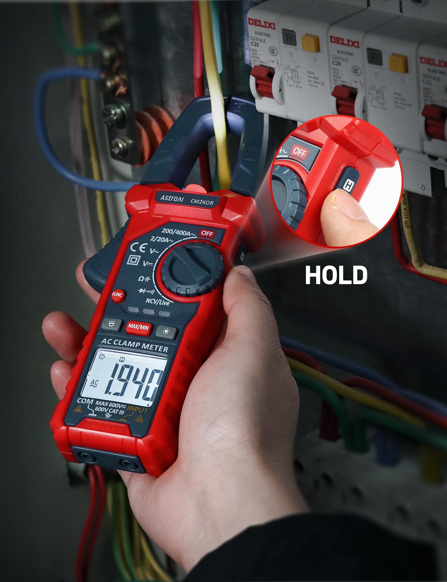 AstroAI Digital Clamp Meter Multimeter 2000 Counts Amp Voltage Tester Auto-ranging with AC/DC Voltage, AC Current, Resistance, Capacitance, Continuity, Live Wire Test, NCV, Blue