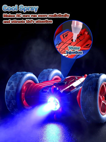 Spider Remote Control Car - 360° Flip RC Toys for 4 5 6 7 8 Year Old Boys 2.4Ghz Double Sided RC Stunt Car with Light Spray Birthday Xmas Gifts for Kids Age 4-6 5-7 8-12