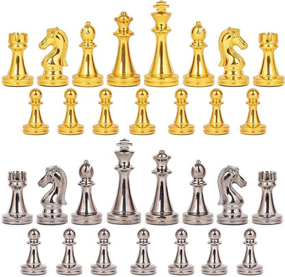 Metal Chess Set for Adults and – Marbling Chess Board with Chess Pieces – Travel Chess Sets with Extra Queens with zinc Alloy Metal Pieces – Ideal for Beginners and Professional Players