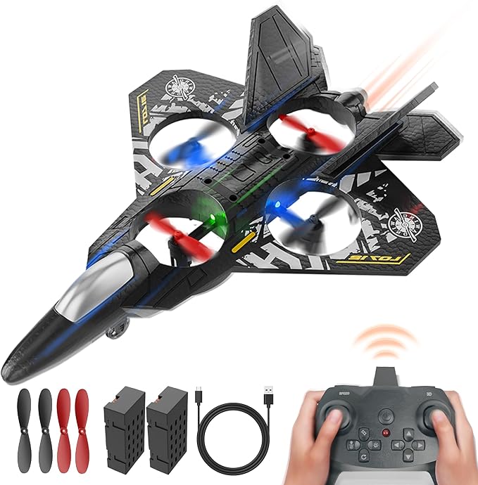 BEZGAR RC Plane 2.4GHZ Drones for Kids | Remote Control Airplane RC Helicopter 360° Flip Fighter Jet Toy with Colorful Navigation LED Light