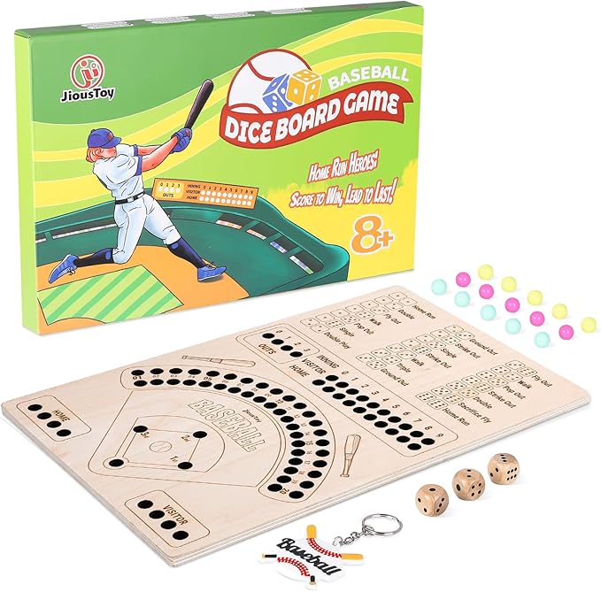 Baseball Board Game Wooden Baseball Dice Game with Marbles Baseball Travel Game and Indoor Table Game for Camping Family Gatherings Baseball Gift for Teens Adults (Natural Style)