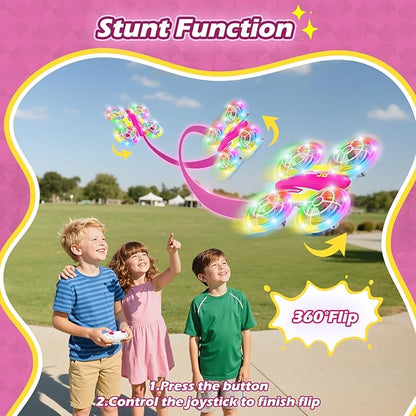 LED RC Drone for Kids 6+ Christmas Birthday Gift for Boys &amp Girls with Remote Batteries 360° Flip High Speed Mode 45 Min Flight Indoor and Outdoor Flying Toy - RoseRed Yellow