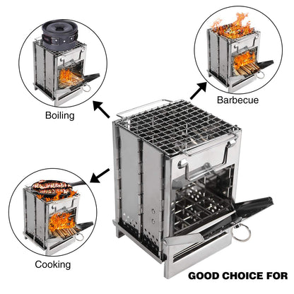REDCAMP Wood Burning Folding Camp Stove Stainless Steel Grid, Portable Collapsible Backpacking Stove Survival Rocket Stove for Hiking Outdoor Tent Camping Picnic BBQ, Samll