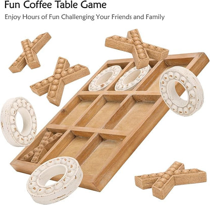 NIKKY HOME Tic Tac Toe Game Coffee Table Decor 10.6 Inch Rustic Wooden Board Wood &amp White