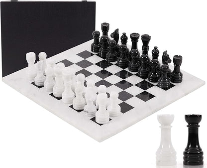 Marble Chess Set for Adults 15 Handmade White &amp Black Board Game with 32 Chess Pieces 2 Extra Queens &amp Storage Box Luxury Travel Game – Elegant Home Décor