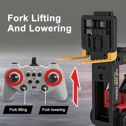 Remote Control Forklift 11 Channel 2 in 1 RC Forklift Transform Lift Fork &amp Hook 2.4Ghz RC Construction Vehicle Toy with Lights Sound Spray Function for Kids Adults
