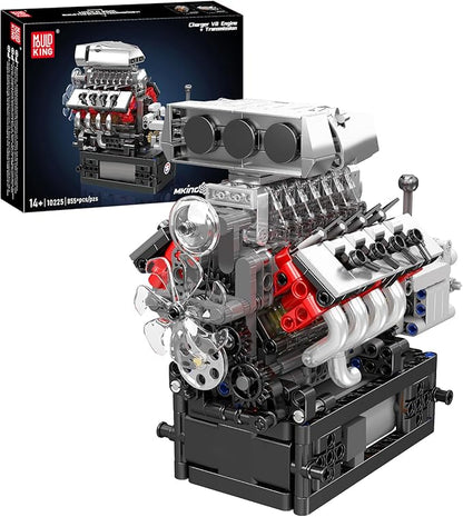 Mould King 10225 V8 Engine Model Kit that Works - Car Engine Building Blocks Kit with Battery STEM Mechanic Engineering Construction Set Collection Model Gift for Adults(855 PCS)
