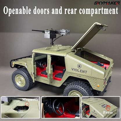 Skymaker H1 RC Crawler 4WD Military Car with Cannon and Winch Accessory RTR Off-Road Remote Control Cars for Adults Linkage Carlights and Steering Wheel (Olive Green)
