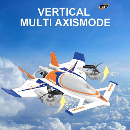 QIDI 570 RC Airplane 2.4Gh 6CH RC Glider Fixed Wing Aircraft 3 Flight Models Brushless RC Helicopters Vertical Takeoff RC Glider (Blue)