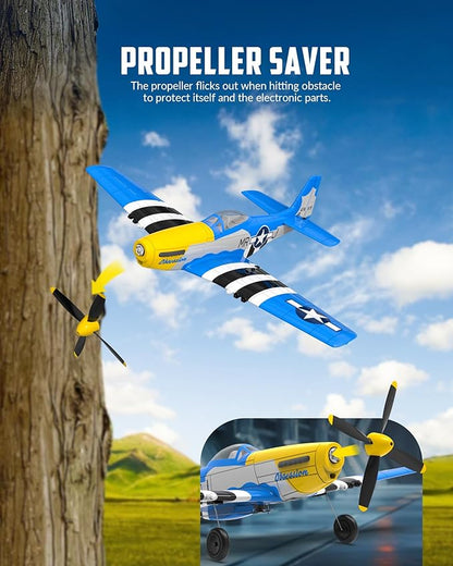 VOLANTEXRC RC Plane 4 Channel P51D Mustang Remote Control Airplane Fighter RTF with 6-Axis Gyro 3 Modes Easy to Fly 2.4GHz Radio Controlled Aircraft for Beginners &amp Adults (Blue)