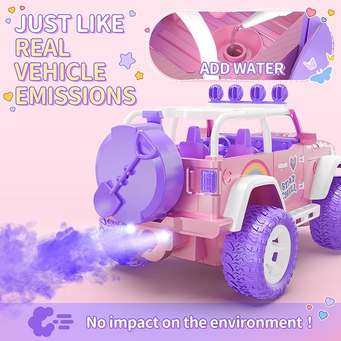 DEERC Pink Remote Control Car for Girls with Fog Mist &amp Music 1:16 RC Car with LED Lights for Kids 2.4Ghz All Terrain SUV Truck Gifts Off-Road Racing Vehicle Toy Car Girls Toys