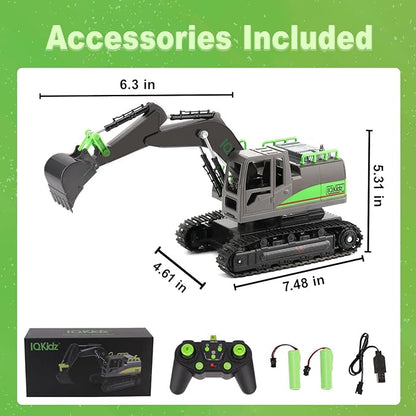 Remote Control Excavator Toys for Boys 4-7 Yrs Old - Best Birthday Gift for Kids Age 3 5 8 9 10+ Metal Shovel Construction Vehicles with Light Sound Rechargeable RC Tracked Digger