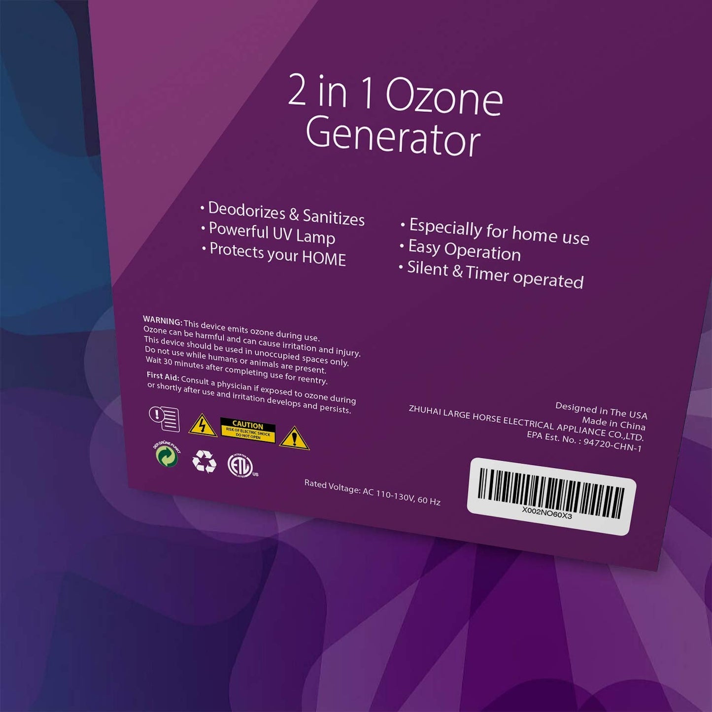 Home Sanitizer Solutions Ozone Generator for Home and Commercial Use -10,000mg/h, O3 Air Purifier and Ionizer Machine
