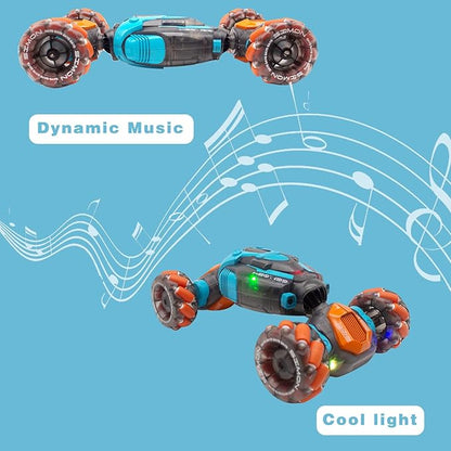 Gesture Sensing RC Stunt Car 4WD Hand Controlled Rc Car for Kids Ages 6-13 Remote Control Toys Torsion Drift Stunt Cars with Lights &amp Music Cool Birthday Gift for Boys Girls (Blue/Orange)