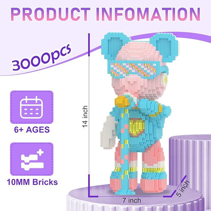 Bear Building Blocks with Organizer Bins (6000PCS) Fluorescent Bricks &amp Stroage Drawer Gift for Adults &amp Kids Ideal for Home &amp Office Decor QR Code User Manual 8892