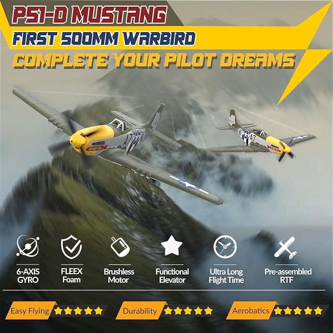 LEAMBE Brushless 4 Channel RC Plane Ready to Fly Aerobatic Aircraft Easy Control for Beginners P51 Mustang RC Airplane for Adults Green
