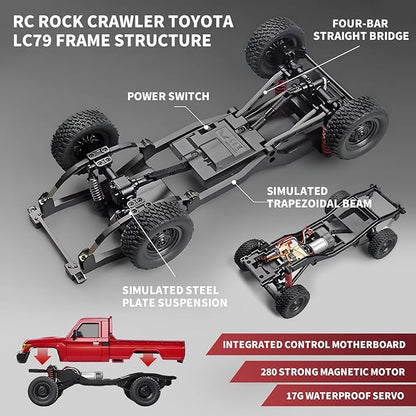 RC Rock Crawler 1/12 RC Crawler Off Road RC Truck 4x4 with 2.4GHz Remote Control 280 Brushed Motor All Terrain Rremote Control Truck RTR Proportional Throttle Steering MN-82（Red）