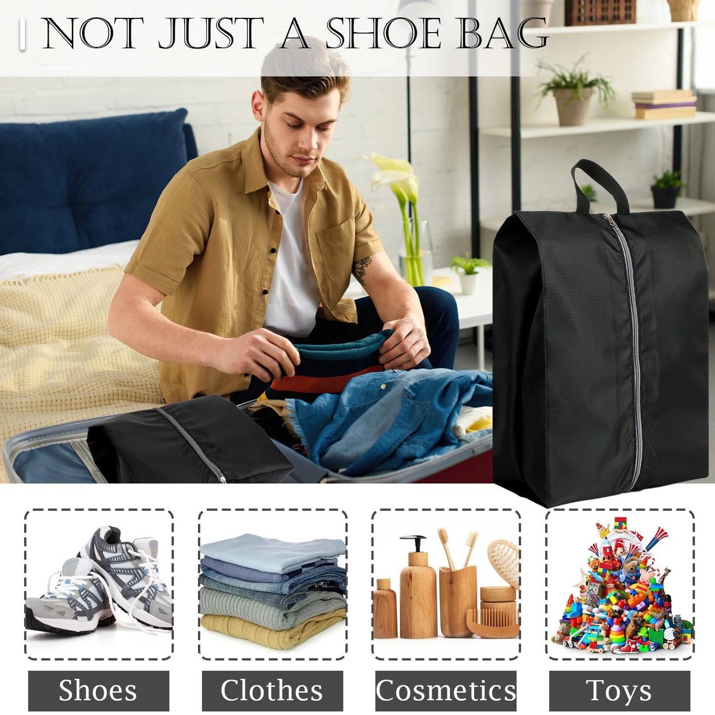Shoe Bags for Travel, Set of 4 Pack Shoe Travel Bags for Packing, Large Waterproof Portable Travel Shoe Bag with Zipper Travel Essentials Women for and Men