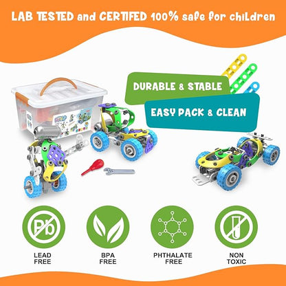 107Pcs Motorized Erector Sets for Kids Ages 4 5 6 7 8+STEM Building Toys for Boys Girls 3-5 4-8 5-7 6-8 Year OldEngineering KitElectric MotorCreative Educational Gift Learning Activities