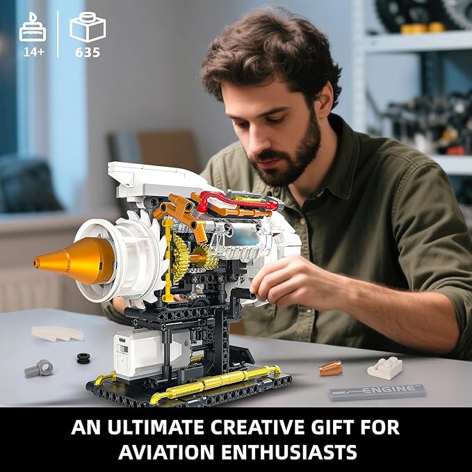 Aircraft Engine Building Kit for Adults STEM Mini Engine Model Toy with Motor &amp Hand Rocker Compatible with Lego Airplane Set Gift Idea for Teens Boys 8-14+ (635 PCS)