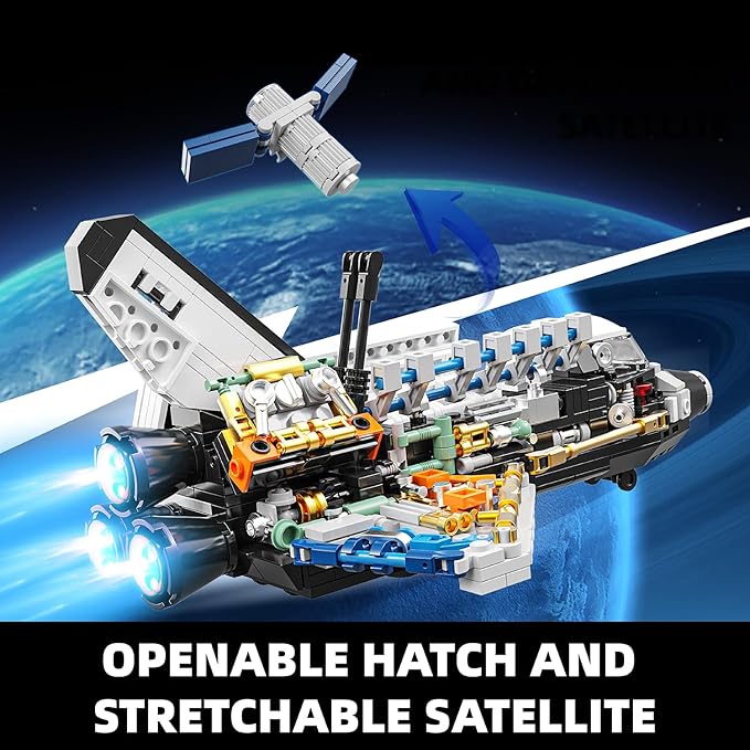 Space Shuttle Building Block Set -Spaceship Building Toy with Stretchable Satellite Translucent Design Collection for Home Office Decor Christmas Birthday Gift for Adults &amp Boys 8-12 (536PCS)