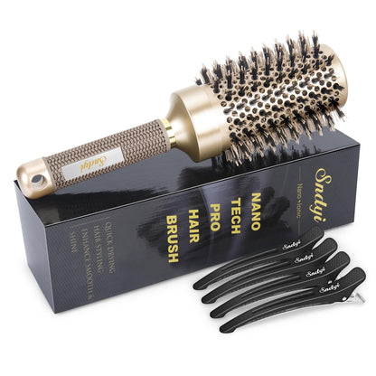 Round Brush for Blow Drying, Nano Thermal Ceramic & Ionic Tech Hair Brush with Boar Bristles, Professional Round Barrel Brush for Styling, Curling & Straightening by Sndyi (2.9 Inch, Barrel 1.7 Inch)
