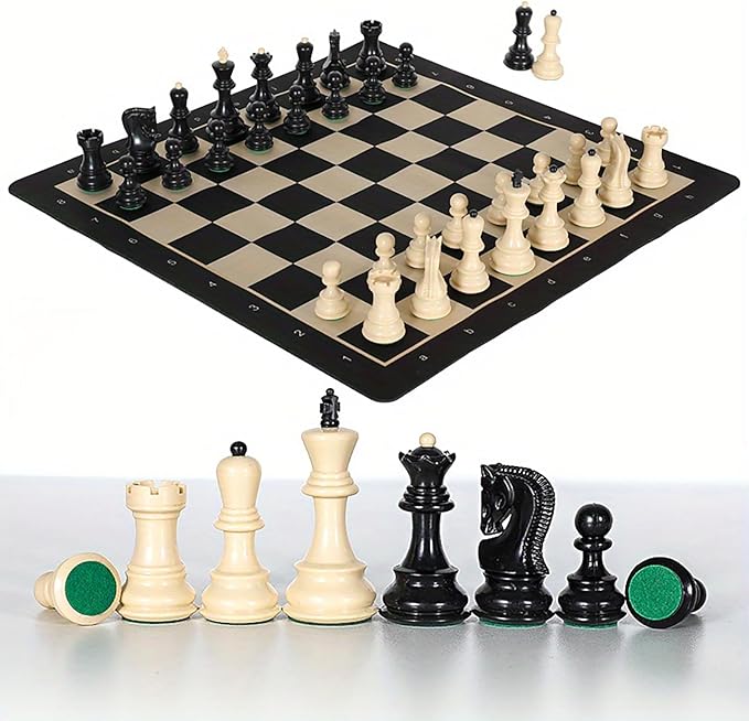 20-Inch Portable Folding Chess Set with Weighted Plastic Pieces Double Queens &amp Carrying Bag – Ideal for Adults Beginners Camping and Game Nights