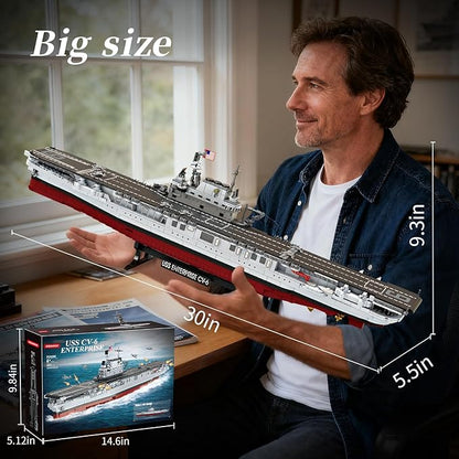 Military Series World War II Battleship Building Kit 1883 Pieces World Class USS CV-6 Enterprise Compatible with Lego Army Set for Adults WW2 Toy Gift Boat Building Block Kids 8-12 Model Home Decor