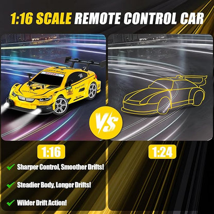 RC Drift Car 1:16 Scale Drifting Cars2.4GHz 4WD RC Race Car 40km/h High-Speed Remote Control Drift Cars Vehicle Racing Sport Toy Easter Basket Stuffers Gift for Boys Girls Kids(Yellow)