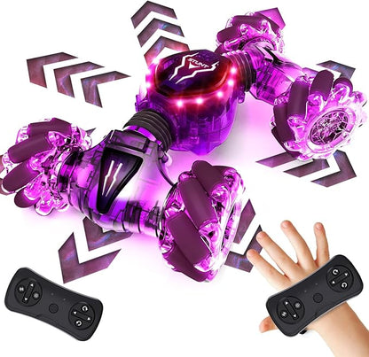 Tecnock Remote Control Car for Boys Girls 2.4GHz 4WD Gesture Sensing RC Stunt Car Toys - 360° Rotating Double Sided Hand Controlled RC Cars with LED Lights Gifts for Kids Ages 6-8 8-12