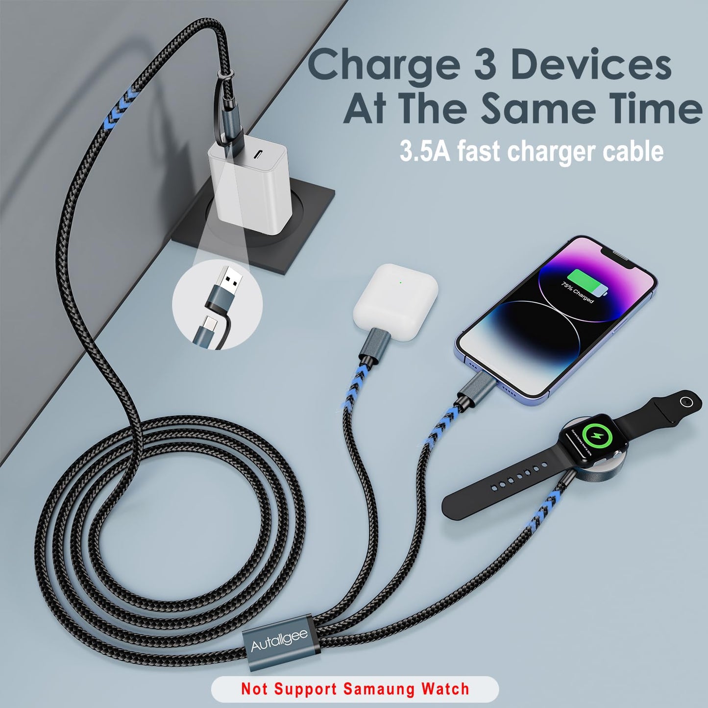 Travel Essentials for Apple Watch Charger,3 in 2 USB C Cable for Multi Charging Cable Cord,Vacation Camping RV Essentials Portable Designed for iWatch &iPhone 17-11 -4FT ﻿