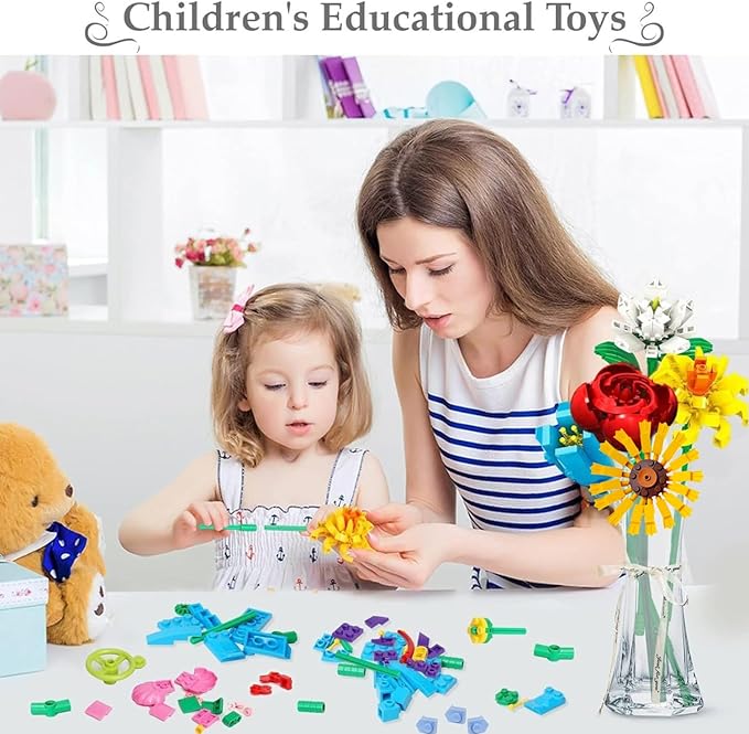 Flower Bouquet Building Set980PCS Creative DIY Plant Bouquet Decoration12 Artificial Flowers Botanical for Adults Women Girls Ages 6+Idea Gifts for Mother's Day Birthdays No Vase