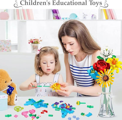 Flower Bouquet Building Set980PCS Creative DIY Plant Bouquet Decoration12 Artificial Flowers Botanical for Adults Women Girls Ages 6+Idea Gifts for Mother's Day Birthdays No Vase