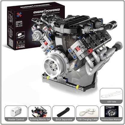 V8 Engine Building Kits That Runs with Motor - 715+Pcs Build Your Own Visible APP Controls Mini V8 Engine Model8-Cylinder Transparent Design Car Engine Building Engineering Set for Adults