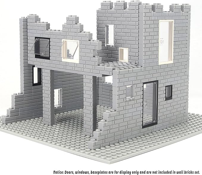 Feleph Masonry Bricks Set 450 Pcs Wall Building Accessories Diverse Creative Construction Bulk Parts and Pieces Classic Blocks Toy Compatible with Major Brands (Gray)