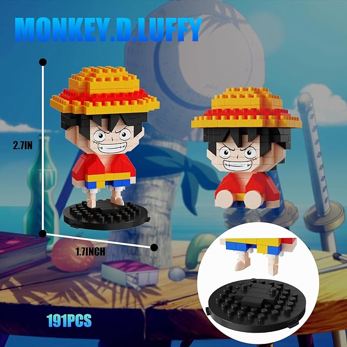 5 Pirate Figures Brick Mini Headz Building Toy 5 Cute Main Straw Hat Crew Pirate Figures Characters Merch Piece One Micro Blocks Set Ideal Valentine's Day Gift for Fans Adult Teen 14+ (1025PCS)