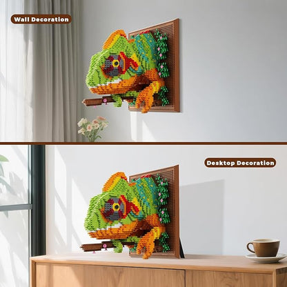 Loyratche Chameleon Animal 3D Wall Art Micro Mini Building Blocks Set Unique Home Wall Decor or Table Display Ideal Birthday Toy for Adults