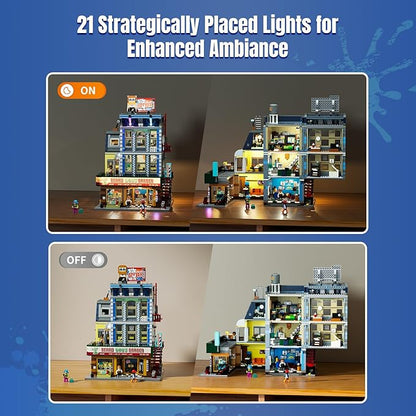 Barbershop Lighting Building Bricks Set - Street Fusion City Town Modular Playset Collection Display kit with Minifigures 2557 Pcs for Adults &amp Teens &amp Life Enthusiasts