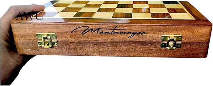 Personalized Wooden Chess Set | Magnetic Folding Travel Board with Storage Box &amp 2 Extra Queens (14 inch x 14 inch)
