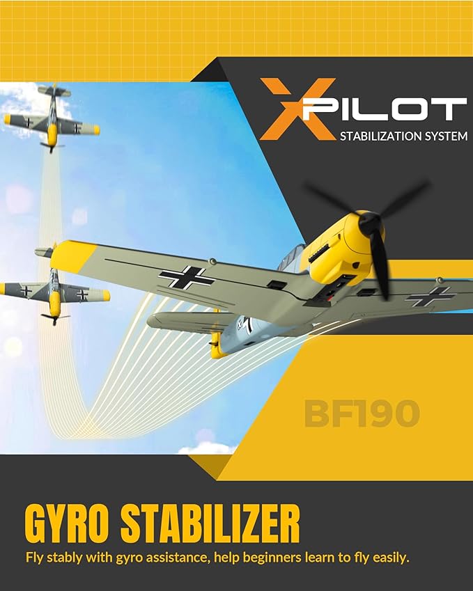 volantexrc RC Plane 4 Channel Remote Control Airplane BF109 Fighter RTF with Aileron Gyro Aerobatics &amp 3 Modes Easy to Fly Hobby Radio Controlled Aircraft for Beginners &amp Adults (Yellow)