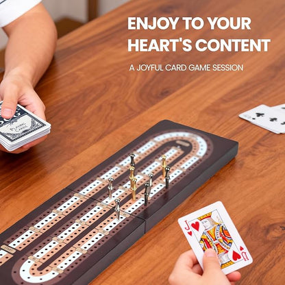 Cribbage Board Game Set Magnetic Lock &amp Built-in Storage - 3-Track Foldable Portable Travel Board for Family &amp Adults to Boost Logic Focus and Social Fun